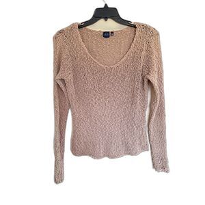 Saks Fifth Avenue BLUE Beige Open Knit V-Neck Sweater Size L